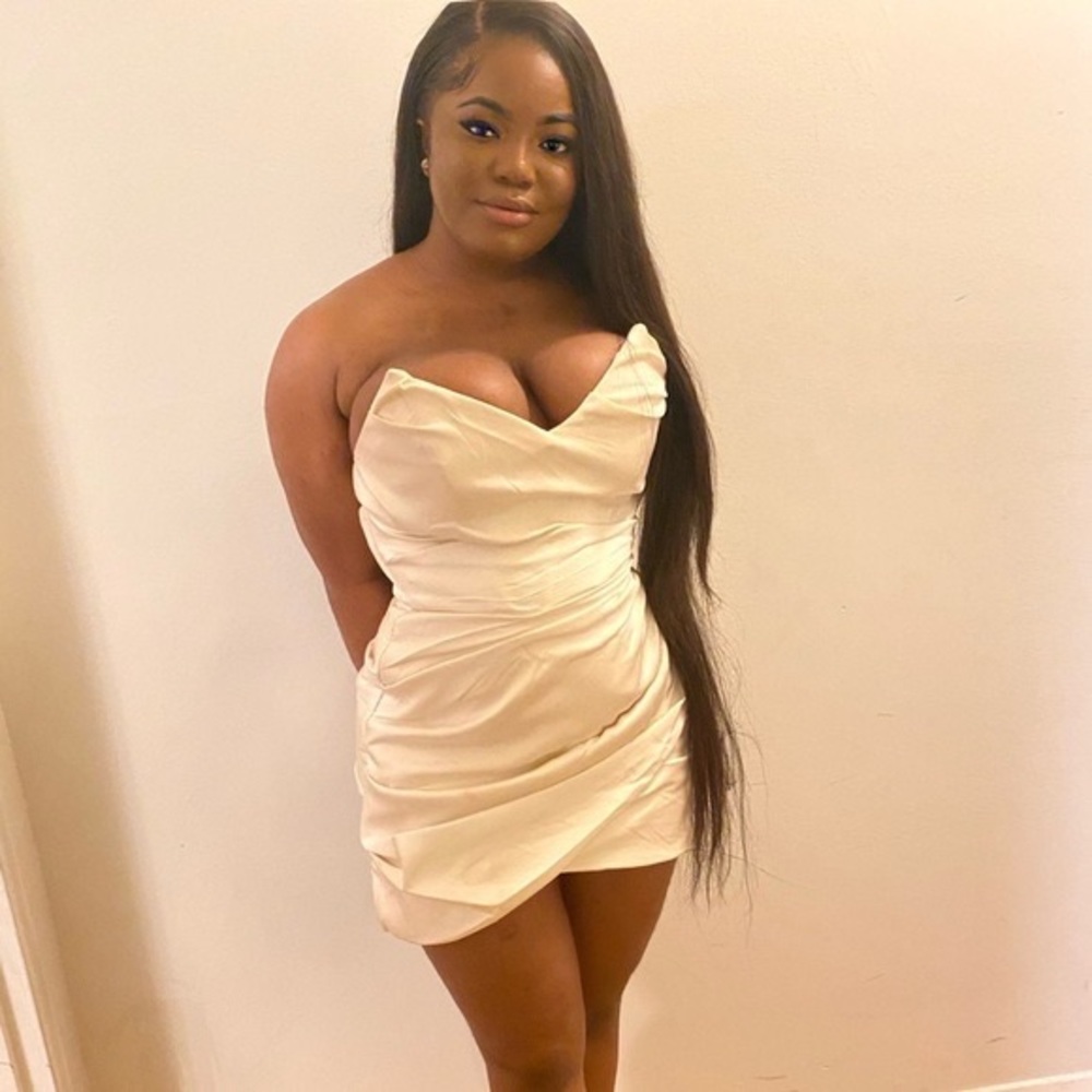 HOUSE OF CB 'Emanuela' Ivory Draped Ruched Mini Dress - Picture 10 of 16